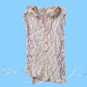 True Vintage Women's Goth Vest XS Antique 1900's Lace Sleeveless Blouse Top